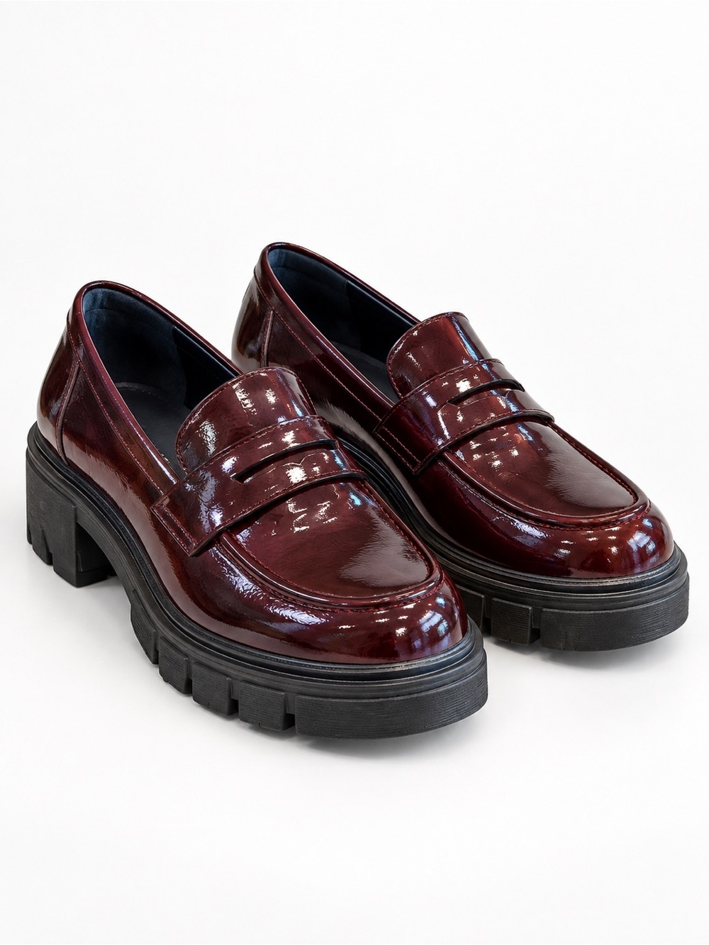 Sincerely Jules Burgundy Patent Leather Chunky Lug Sole Penny Loafers 6 1/2